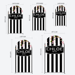 Aperturee - Aperturee Elegant Floral Black White Stripe Arch Backdrop