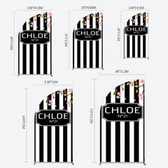 Aperturee - Aperturee Elegant Floral Black White Stripe Half Moon Arch Backdrop