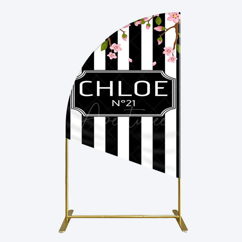 Aperturee - Aperturee Elegant Floral Black White Stripe Half Moon Arch Backdrop