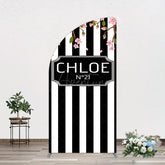 Aperturee - Aperturee Elegant Floral Black White Stripe Half Moon Arch Backdrop