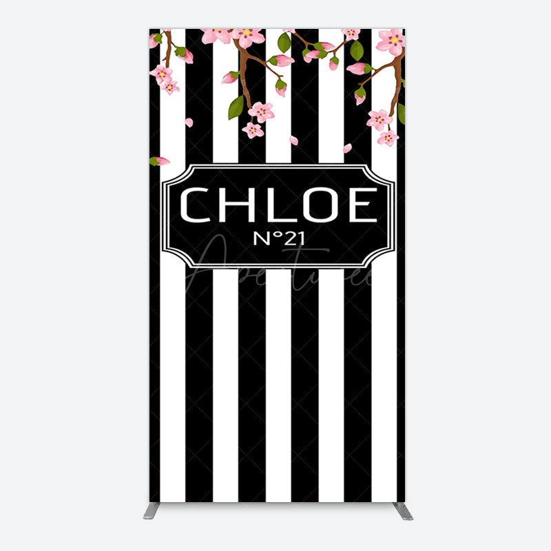 Aperturee - Aperturee Elegant Floral Black White Stripe Rectangle Backdrop