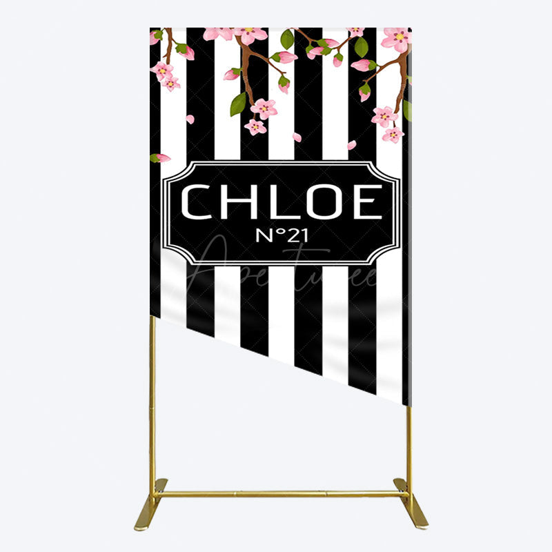 Aperturee - Aperturee Elegant Floral Black White Stripe Rectangle Backdrop