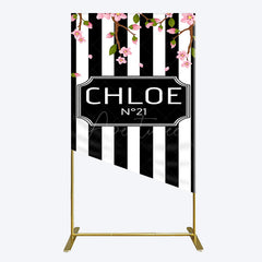 Aperturee - Aperturee Elegant Floral Black White Stripe Rectangle Backdrop