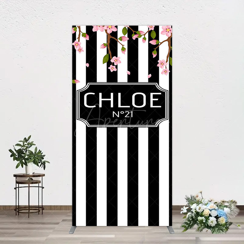 Aperturee - Aperturee Elegant Floral Black White Stripe Rectangle Backdrop