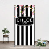 Aperturee - Aperturee Elegant Floral Black White Stripe Rectangle Backdrop