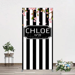 Aperturee - Aperturee Elegant Floral Black White Stripe Rectangle Backdrop