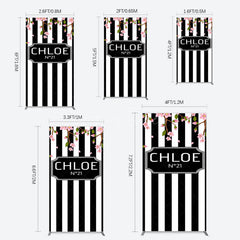Aperturee - Aperturee Elegant Floral Black White Stripe Rectangle Backdrop