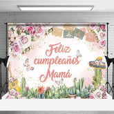 Aperturee - Aperturee Elegant Floral Cactus Feliz Cumpleanos Mama Backdrop