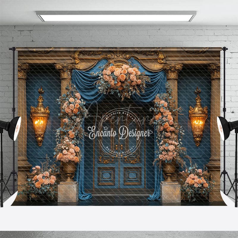 Aperturee - Aperturee Elegant Floral Curtain Door Sweet Wedding Backdrop