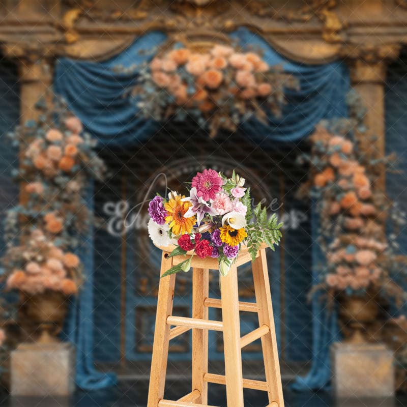 Aperturee - Aperturee Elegant Floral Curtain Door Sweet Wedding Backdrop