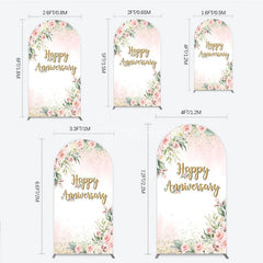Aperturee - Aperturee Elegant Floral Happy Anniversary Arch Backdrop Romantic Pink Rose Party Decor