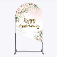 Aperturee - Aperturee Elegant Floral Happy Anniversary Arch Backdrop Romantic Pink Rose Party Decor