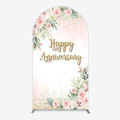 Aperturee - Aperturee Elegant Floral Happy Anniversary Arch Backdrop Romantic Pink Rose Party Decor