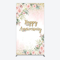 Aperturee - Aperturee Elegant Floral Happy Anniversary Rectangle Backdrop Romantic Pink Rose Party Decor