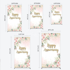 Aperturee - Aperturee Elegant Floral Happy Anniversary Rectangle Backdrop Romantic Pink Rose Party Decor