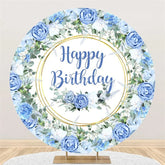 Aperturee - Aperturee Elegant Floral Happy Birthday Round Backdrop Gold Frame Flower Background for Party