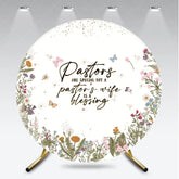 Aperturee - Aperturee Elegant Floral Pastors are Special Blessing Round Backdrop with Wildflowers Butterflies Golden Glitter Decor