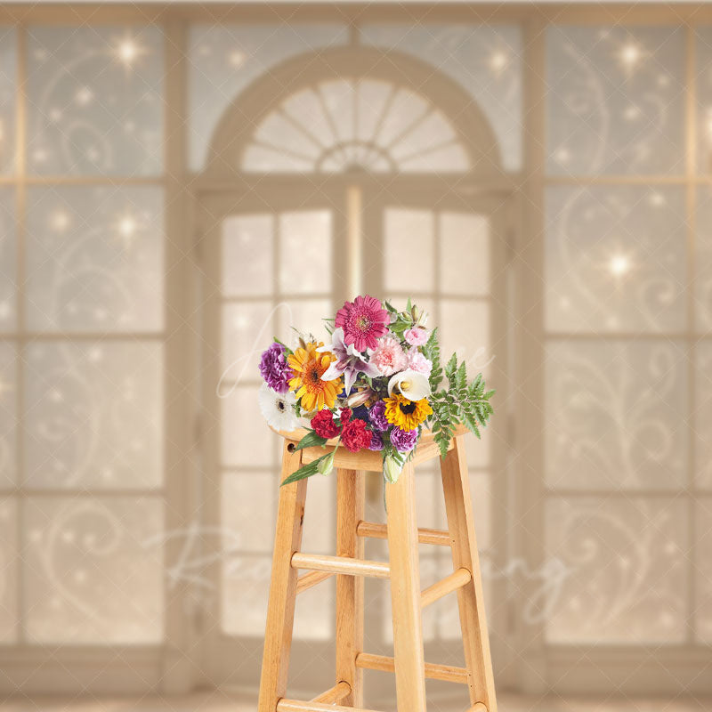 Aperturee - Aperturee Elegant French Doors with Sparkles Photography Backdrop Winter Palace Ballroom Christmas or Wedding Photos