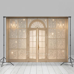 Aperturee - Aperturee Elegant French Doors with Sparkles Photography Backdrop Winter Palace Ballroom Christmas or Wedding Photos