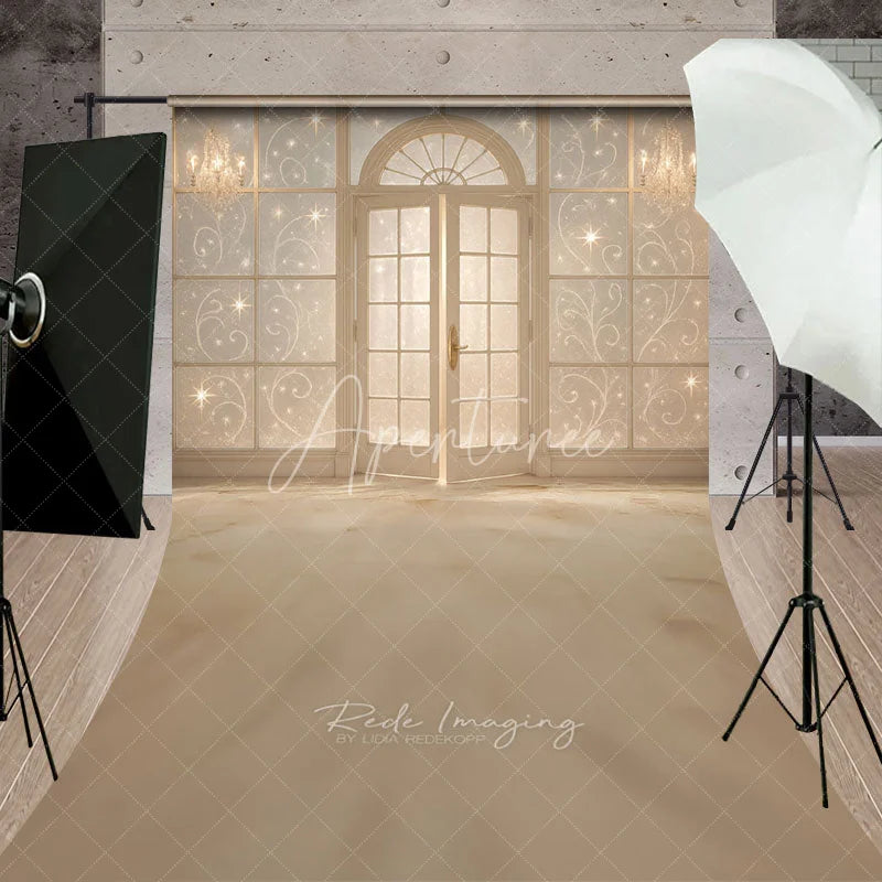 Aperturee - Aperturee Elegant French Doors with Sparkles Sweep Backdrop Winter Palace Ballroom Christmas or Wedding Photo Floor
