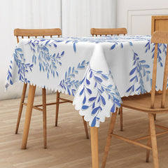 Aperturee - Aperturee Elegant Fresh Rectangle Tablecloth with Hyacinthine Blue Leaves for Serene and Botanical Dining Decor