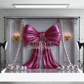 Aperturee - Aperturee Elegant Fuchsia Bow and Pearl Photography Backdrop Classic White Column Wall for Party Decor