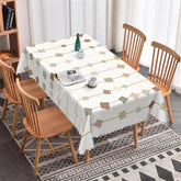 Aperturee - Aperturee Elegant Geometric Pattern Rectangle Tablecloth with Muted Earthy Tones Scalloped Edge Dining Room Decor
