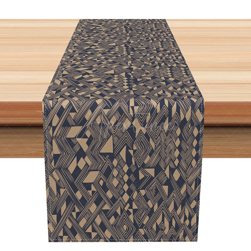 Aperturee - Aperturee Elegant Geometric Shapes Table Runner Repetitive Modern Abstract Pattern Minimalist Black and White Kitchen