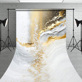 Aperturee - Aperturee Elegant Gold and White Abstract Sweep Backdrop Luxury Party Decor for Celebrations