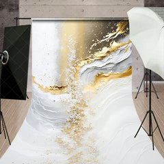 Aperturee - Aperturee Elegant Gold and White Abstract Sweep Backdrop Luxury Party Decor for Celebrations