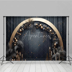 Aperturee - Aperturee Elegant Gold Arch Dark Grey Pampas Grass Photography Backdrop Festive Celebration Party Decor
