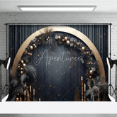 Aperturee - Aperturee Elegant Gold Arch Dark Grey Pampas Grass Photography Backdrop Festive Celebration Party Decor