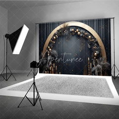 Aperturee - Aperturee Elegant Gold Arch Dark Grey Pampas Grass Photography Backdrop Festive Celebration Party Decor
