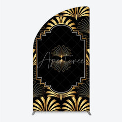 Aperturee - Aperturee Elegant Gold Art Deco Fan Half Moon Arch Backdrop Luxury Black and Gold Gatsby Style Party Cover