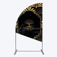 Aperturee - Aperturee Elegant Gold Art Deco Fan Half Moon Arch Backdrop Luxury Black and Gold Gatsby Style Party Cover
