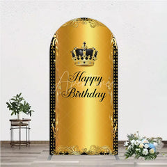 Aperturee - Aperturee Elegant Gold Crown and Happy Birthday Arch Backdrop Royal Celebration Party Decor