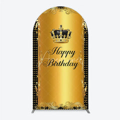 Aperturee - Aperturee Elegant Gold Crown and Happy Birthday Arch Backdrop Royal Celebration Party Decor