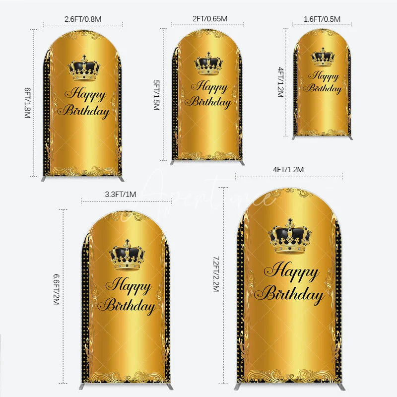 Aperturee - Aperturee Elegant Gold Crown and Happy Birthday Arch Backdrop Royal Celebration Party Decor