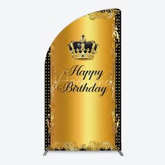 Aperturee - Aperturee Elegant Gold Crown and Happy Birthday Half Moon Arch Backdrop Royal Celebration Party Decor