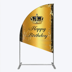 Aperturee - Aperturee Elegant Gold Crown and Happy Birthday Half Moon Arch Backdrop Royal Celebration Party Decor