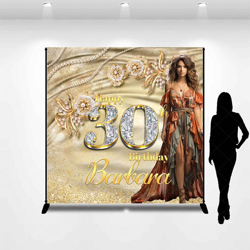 Aperturee - Aperturee Elegant Gold Custom Name Photo 30th Birthday Backdrop