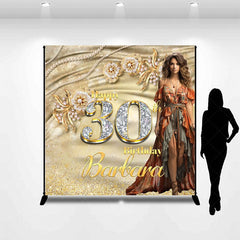 Aperturee - Aperturee Elegant Gold Custom Name Photo 30th Birthday Backdrop