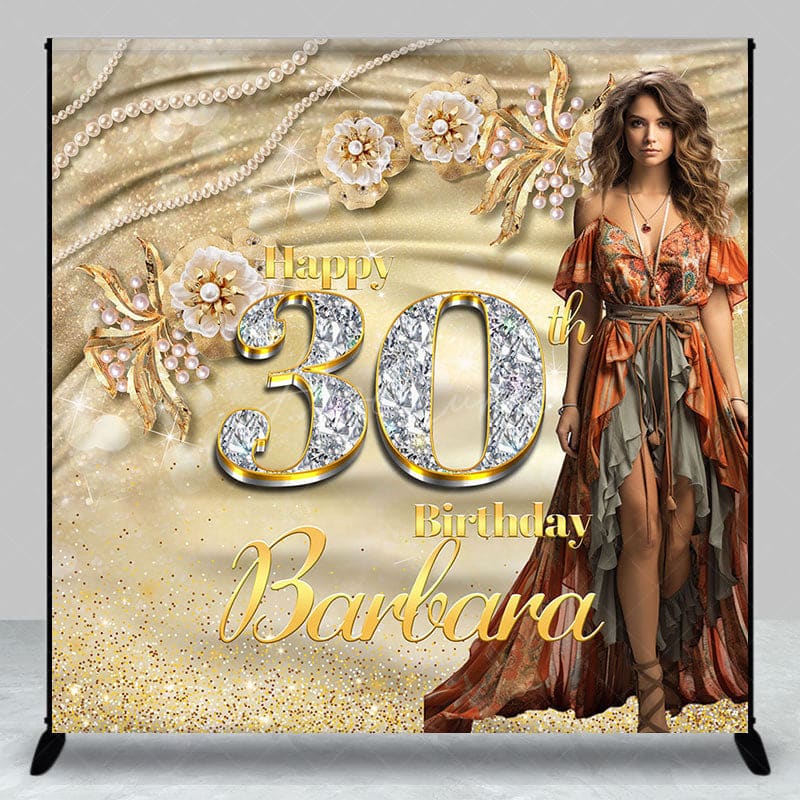 Aperturee - Aperturee Elegant Gold Custom Name Photo 30th Birthday Backdrop