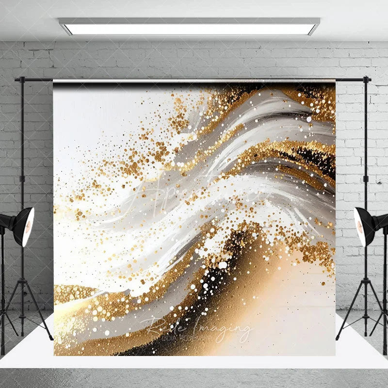 Aperturee - Aperturee Elegant Gold Glitter Swirl Photography Backdrop Modern Abstract Art for Party Decor