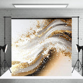 Aperturee - Aperturee Elegant Gold Glitter Swirl Photography Backdrop Modern Abstract Art for Party Decor