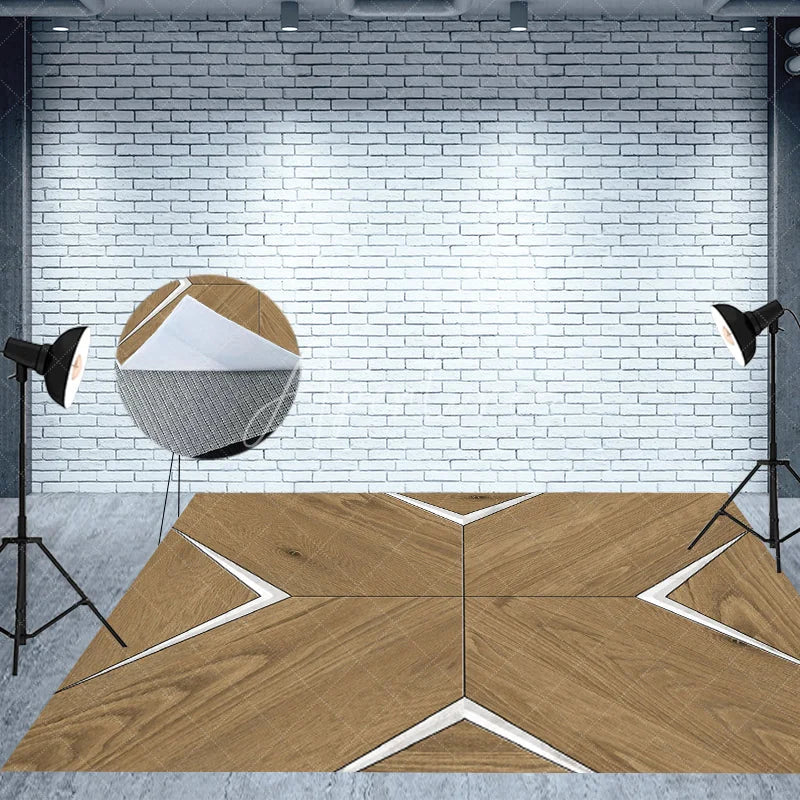 Aperturee - Aperturee Elegant Gold Wreath Wall Combo Set Backdrop White Christmas Trees and Modern Wood Floor for Holiday Photos