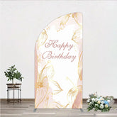 Aperturee - Aperturee Elegant Golden Floral Happy Birthday Half Moon Arch Backdrop Pink Watercolor Celebration Party Decor for Festive