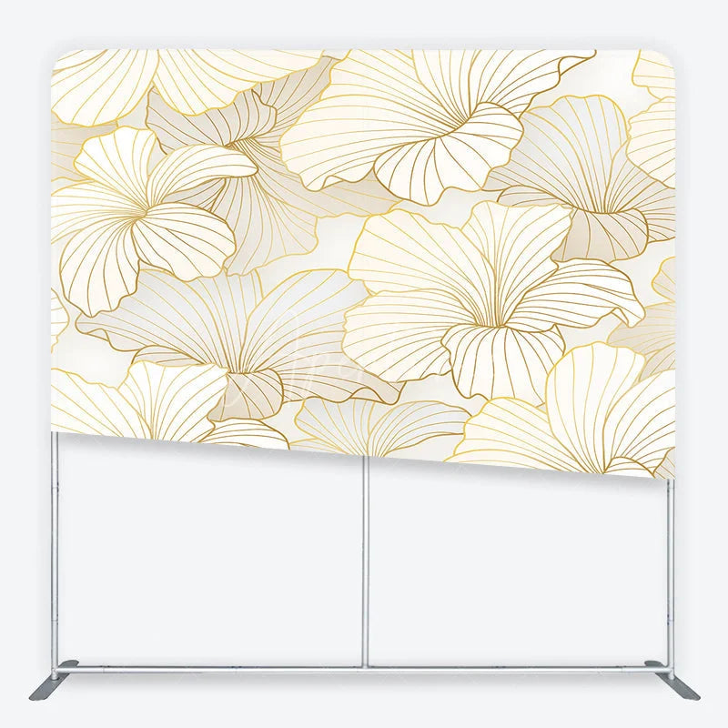 Aperturee - Aperturee Elegant Golden Floral Square Double-Sided Backdrop Cream White Abstract Petals for Luxurious Event Decor