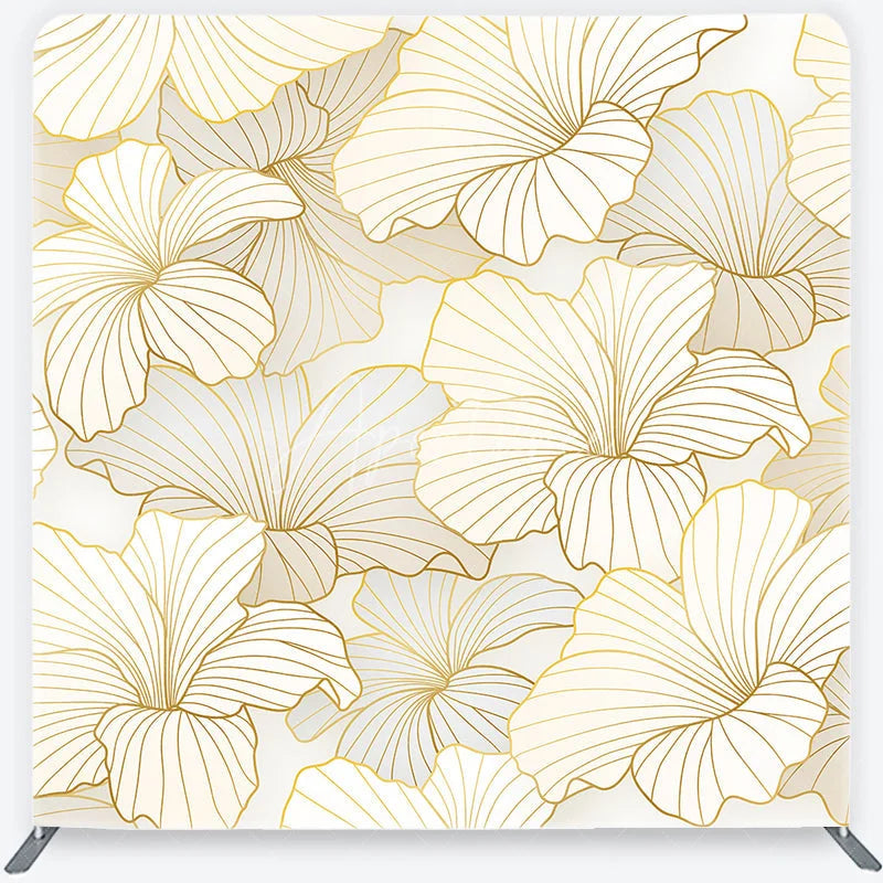 Aperturee - Aperturee Elegant Golden Floral Square Double-Sided Backdrop Cream White Abstract Petals for Luxurious Event Decor