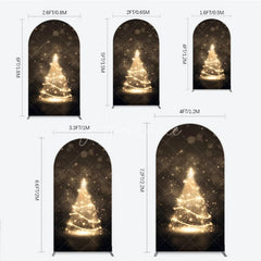 Aperturee - Aperturee Elegant Golden Sparkling Christmas Tree Design Round Top Arch Backdrop Festive Holiday Party Decor